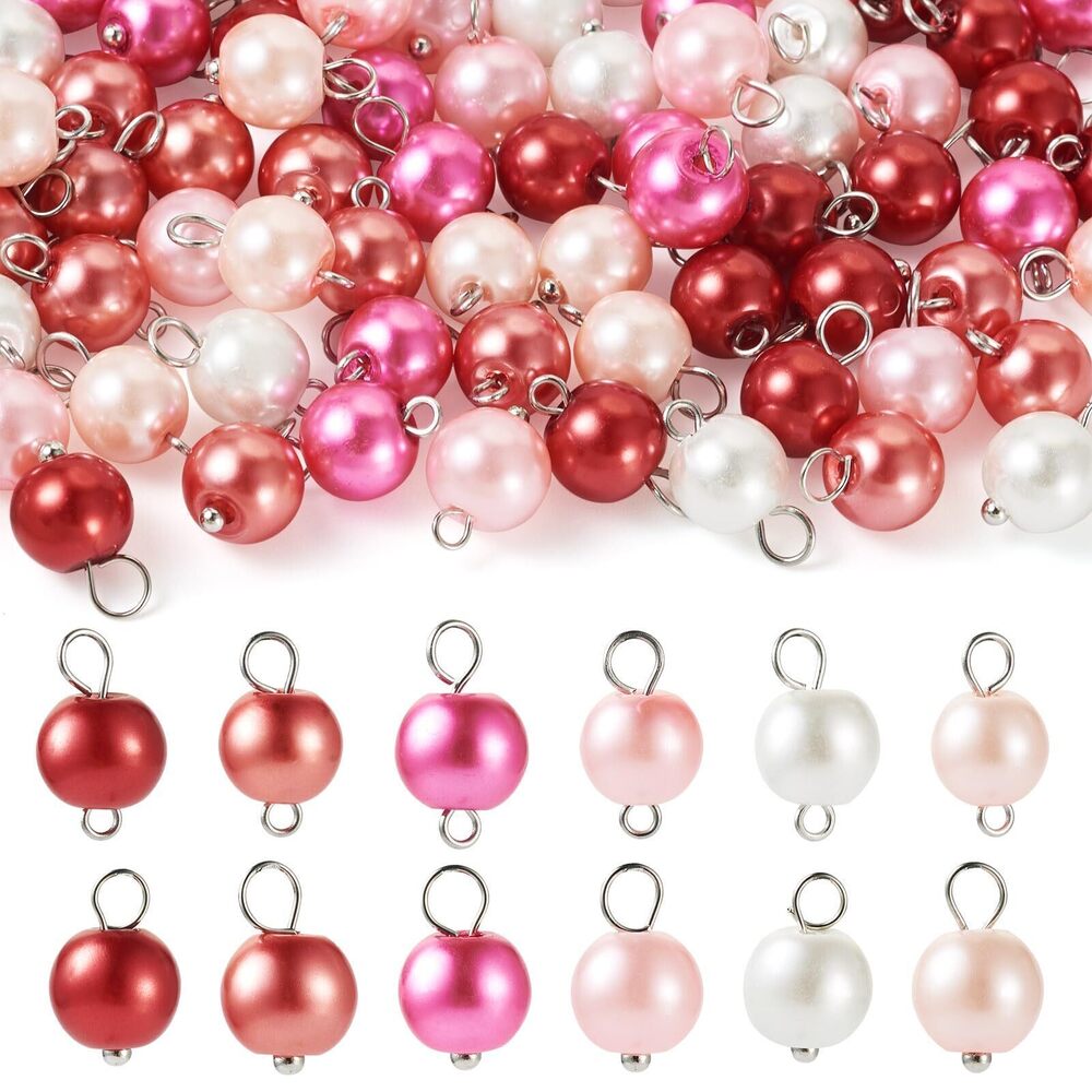 4498 120Pcs Glass Pearl Connector Charms 6 Colors Round Pearlized Pearl